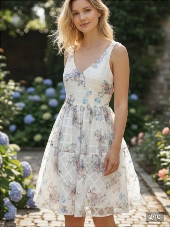 Maeve Dresses & Skirts - Maeve Anthropologie Dress Women White Floral Peony Garden‎ Mini Cottagecore